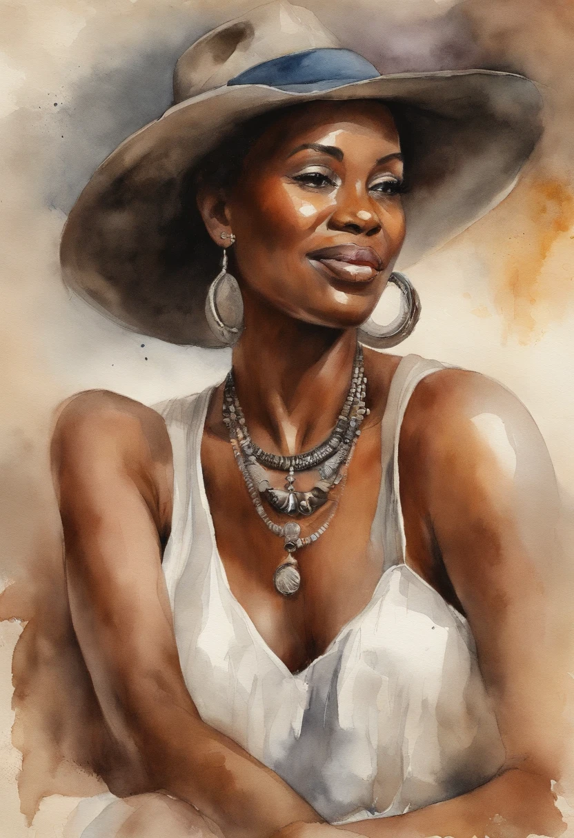 "poster, retrato, mulher negra, bonito, Rosto detalhado, Metade, Pose olhando pro alto, na Africa, belas paisagens, Grande profundidade de campo, Arte Digital, obra prima, Qualidade UHD".