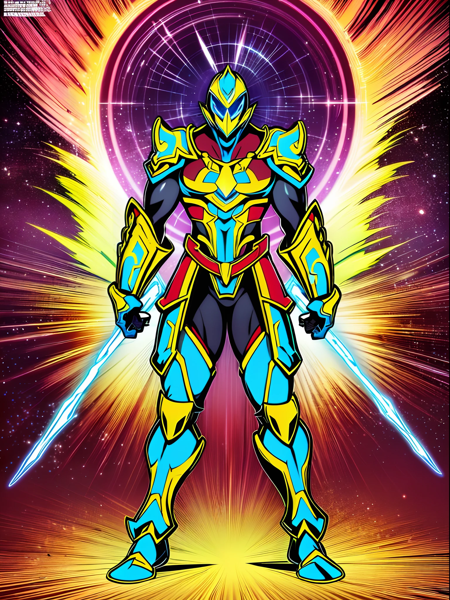 sentai ,, standing solo, weird, bizzare, angelic, divine, aura, celest, male, armor, knight, full body, psychedelic,