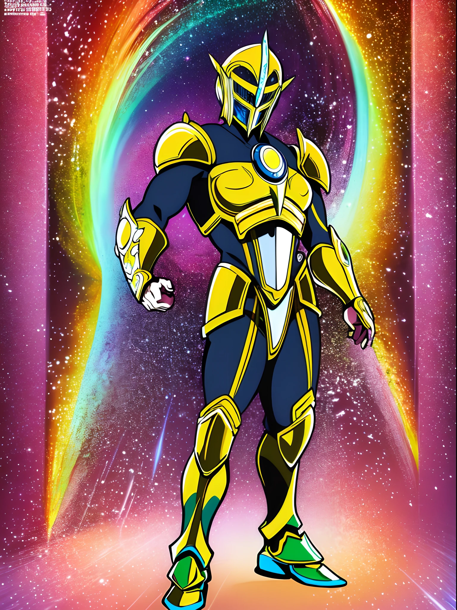 sentai ,, standing solo, weird, bizzare, angelic, divine, aura, celest, male, armor, knight, full body, psychedelic,