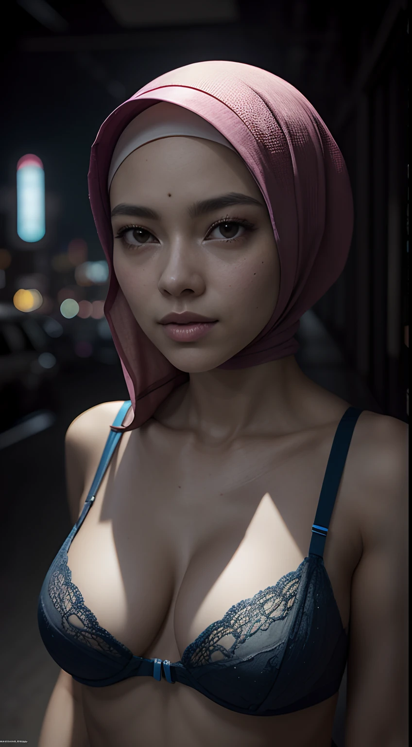 ((calidad superior)), ((obra maestra)), ((realista)), (Los detalles),hijab, (fotorrealista:1.5), puppet, malay girl face,wear hijab, marioneta de nadera humanoides tendidos en un piso de concreto, Science-Fiction, HDR, Trazado de rayos, NVIDIA RTX, Los ultra-Highres, Irreal 5, Sub-Surface Scatterring, PBR texturizado, Post-procesamiento, Anisotropic filtering, Profundidad de campos, maximum sharpness and sharpness, Regla de los tercios、8K RAW、(Luminescent Particles:1.4)、(super-detailed CG、Unidad 8k Fondos de pantalla、lighting like a movie、destello de lente、foco nítido、Girl with pink lingerie in robotic parts, Cannons, Armas, pistola, Arte cyberpunk、arquitectura cyberpunk