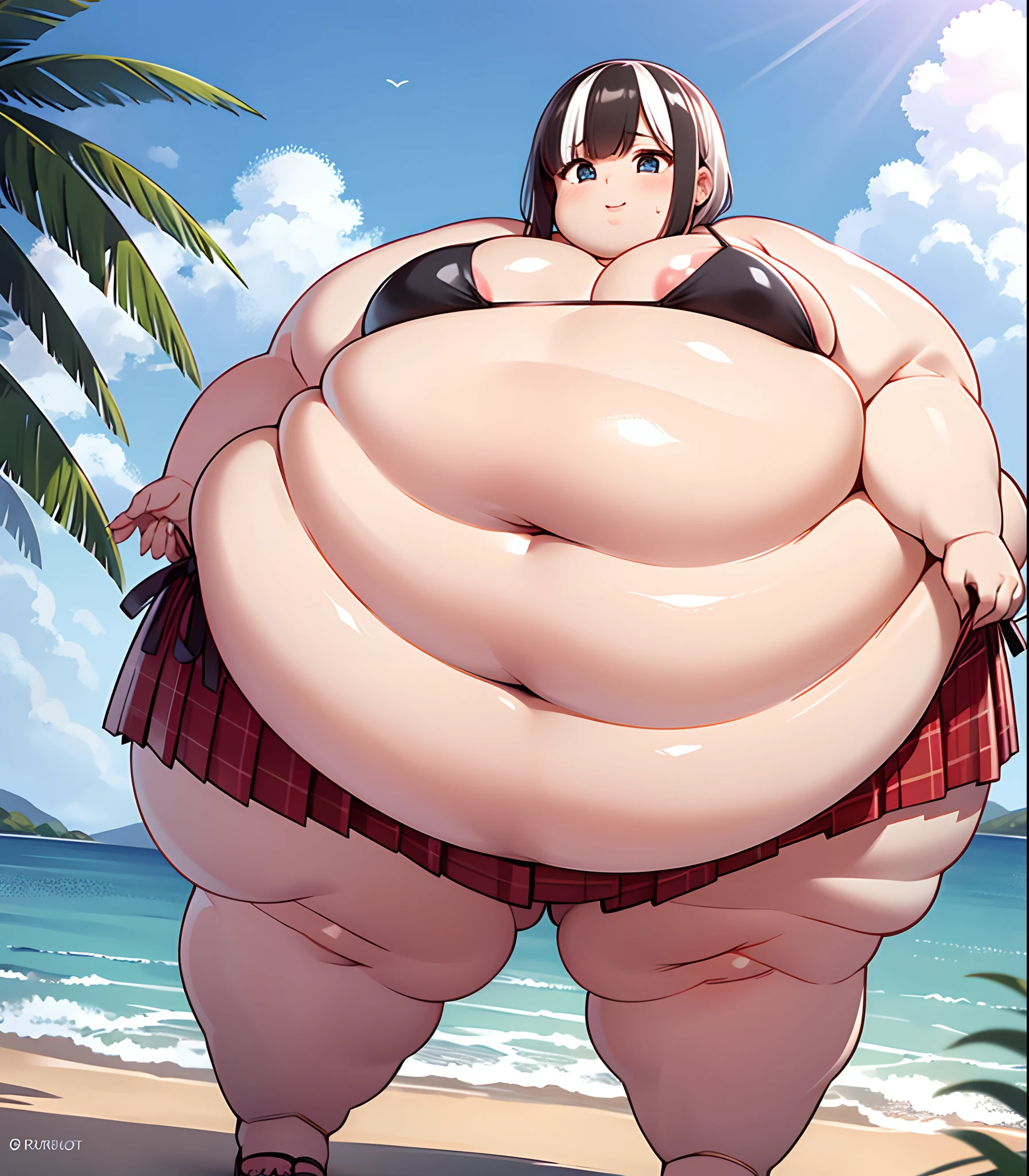 , girlish, baby, girl Small body, cuerpo graso muy amplio, mostrando el culo, culo gordo, sin ropa, desnuda, ((tetas, pezones)), bikini, en la playa, blob, cuello gordo, gordo, obeso obeso obeso obeso vientre hiper obeso grasa muy hinchada, muslos muy anchos, cuerpo blob, obesidad morbida, blob obese, obesa inmobil, ((pelo corto)), ((pelo multicolor)), Cara hermosa, ((manos perfectas detalladas)), piernas perfectas, muslos perfectos, open , culo abierto, mano en el propio culo, culo grande