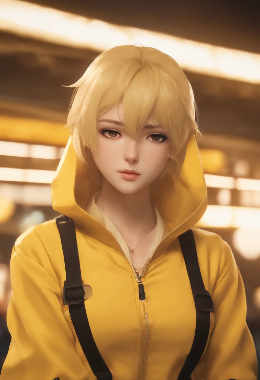 an anime character with blonde hair wearing a yellow outfit, a character portrait by Baiōken Eishun, tumblr, dau-al-set, toonami, anime, official art
