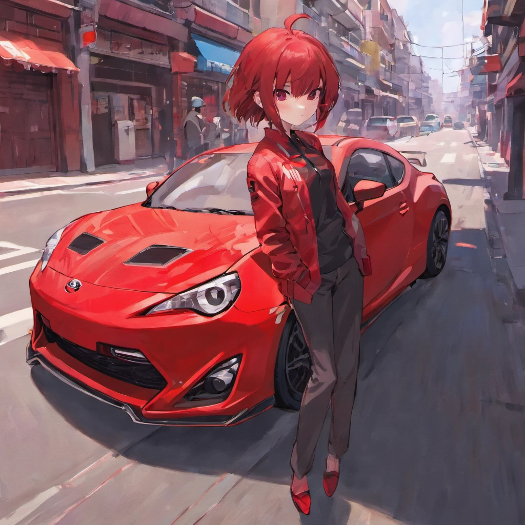 A real toyota scion FR-S,red car,Back Shadow,On the street,pedestrians,Detailed pubic hair,Authentic background