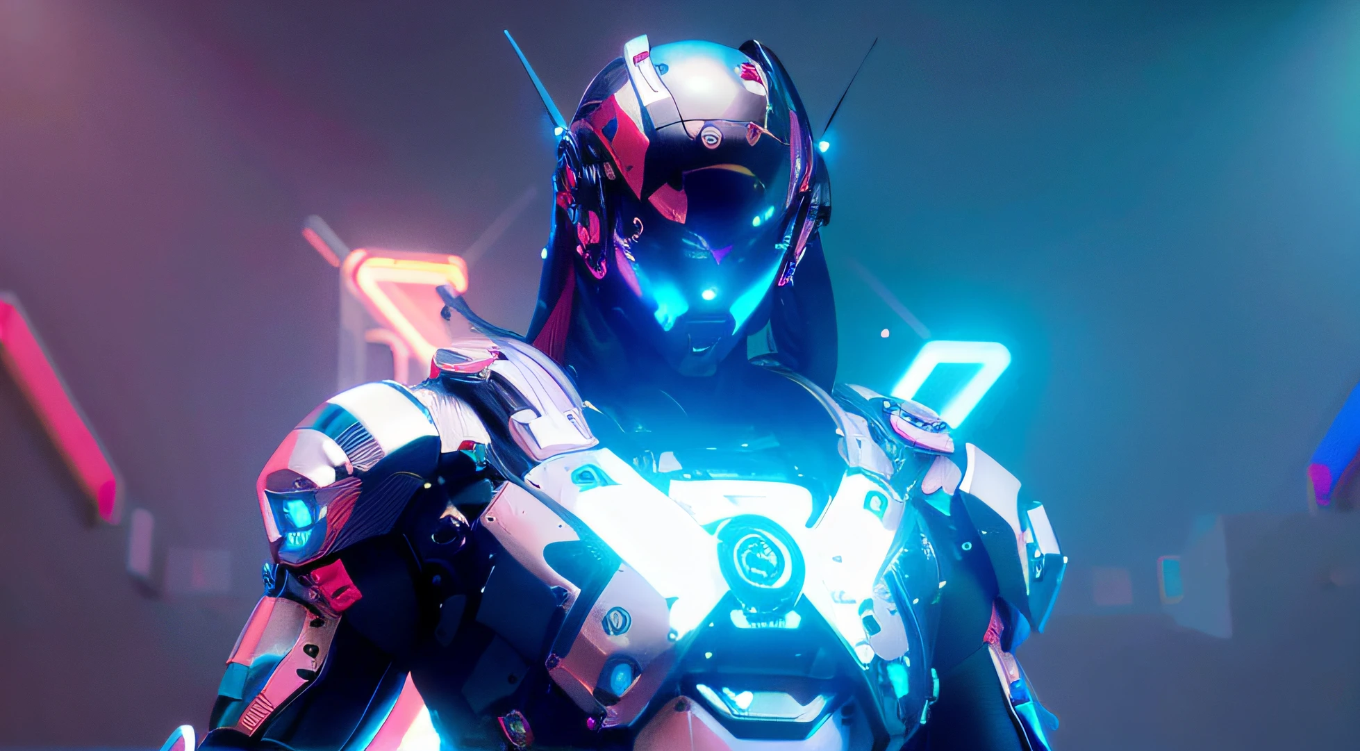 divine paradise. heavenly illumination. God. Holy robotic. Flying. Position of Jesus Christ. Floating in a cathedral. strong, robust and masculine body. fat arms. Position of divinity. Floating. flying. masterpiece, best quality, a close up of a futuristic looking cyborg man with a fantastic cyber helmet head with red and blue triangle led lights and a halo, full body, dancing. dance. synthwave ballad. silver pants. wearing a red and blue techwear jacket, white church in background. full body, robotic legs.