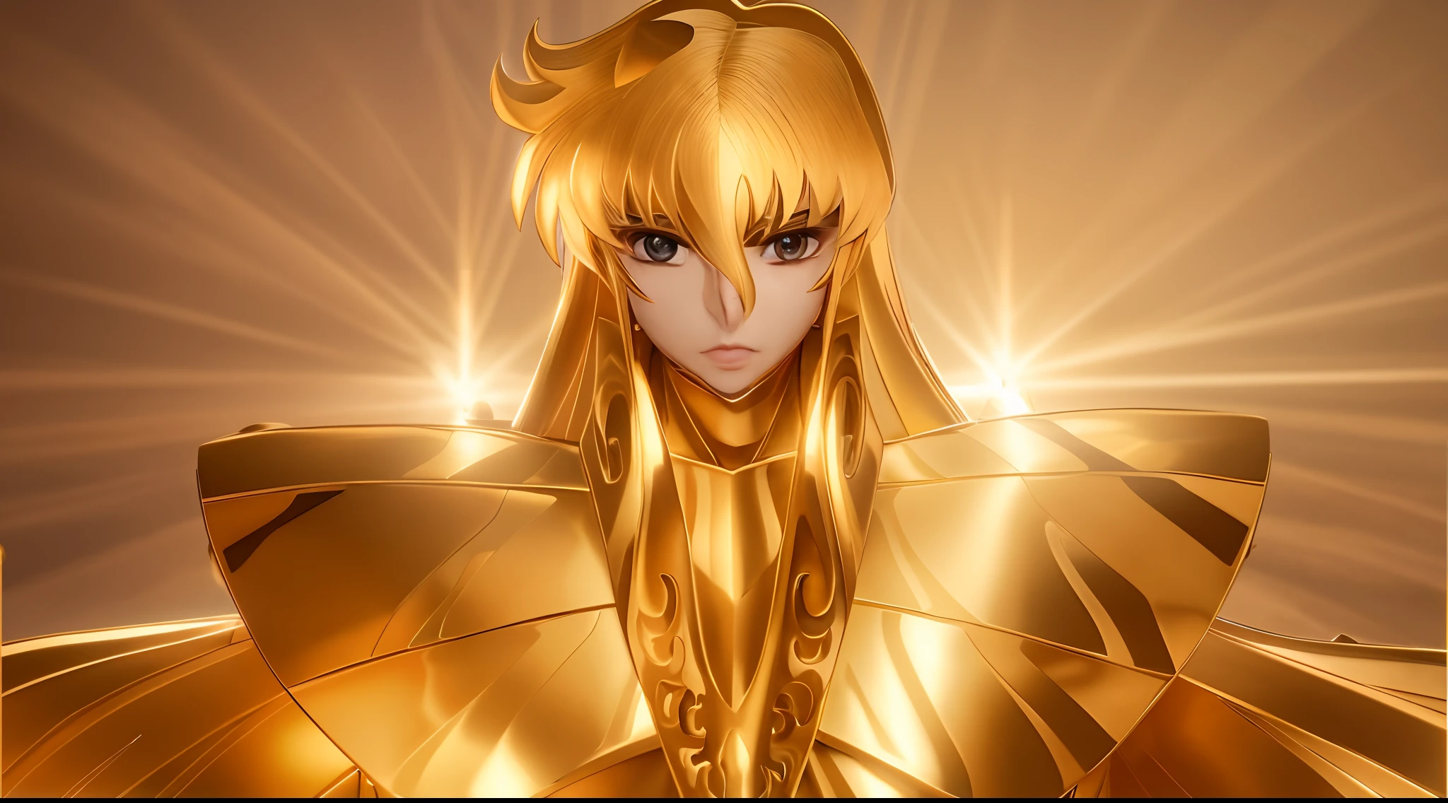 Cavaleiro de ouro, Shaka de Virgem, armadura de ouro, cabelos loiros, cosmo energia, detalhes, fidelidade, alta resolução, 8k, realista