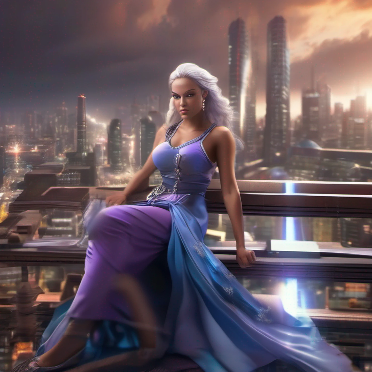 1girl, drow sexy, pele roxo-azul escura, long and elaborate braids of pale silver, ((Olhos vermelhos)), jewelries, orelhas de elfo, brincos, ((vestido sexy feiticeira branca)), ((maneja a equipe)), ((Cast light magic)), on a roof of skyscrapers, atletic, Volumetric lighting, melhor qualidade, master part, Realistic, anatomicamente correto, (Strong cinematic lighting), detalhes impressionantes, detalhes intrincados, 8K post-production, high resolution, super detalhes, trending on ArtStation, foco nítido, profundidade de campo f/1.8, studio photos, (((Looking at camera))), Jogo Street Figther, Warcraft,