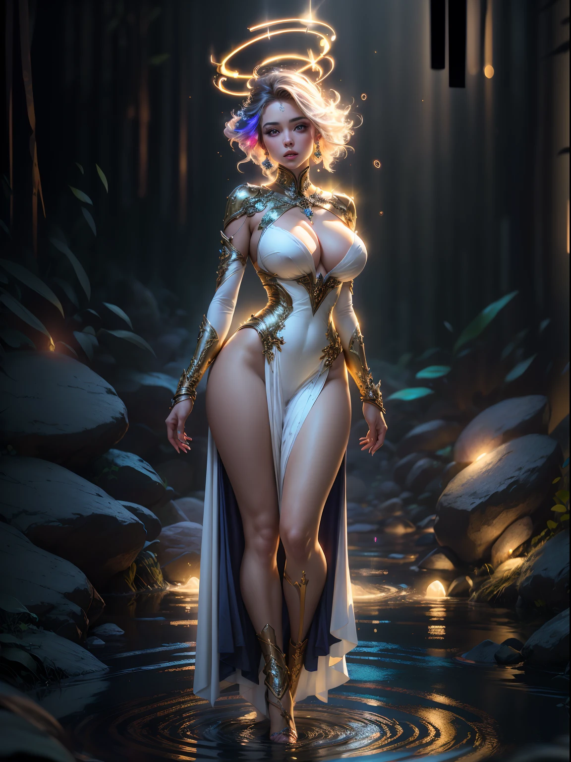 3d, isometric illustration , (cinematic lighting:1.3), (ethereal lighting:1.3), beautiful girl wearing exquisite flowing sequin garment,(big breast:1.2) , swirling, swirling light rays around, her wrist , glowing particles, swirling colourful halo in her wrist, , beautiful, full body, ultra realistic, Canon EOS 5D Mark IV DSLR, f/ 8, ISO 100, 1/ 250 second,