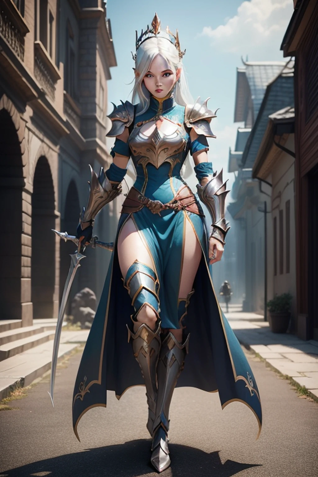 dragolich female character two swords fantasy armor full body fighter queen dragon tamer fantasy action background pose more serious armor real face full body armor