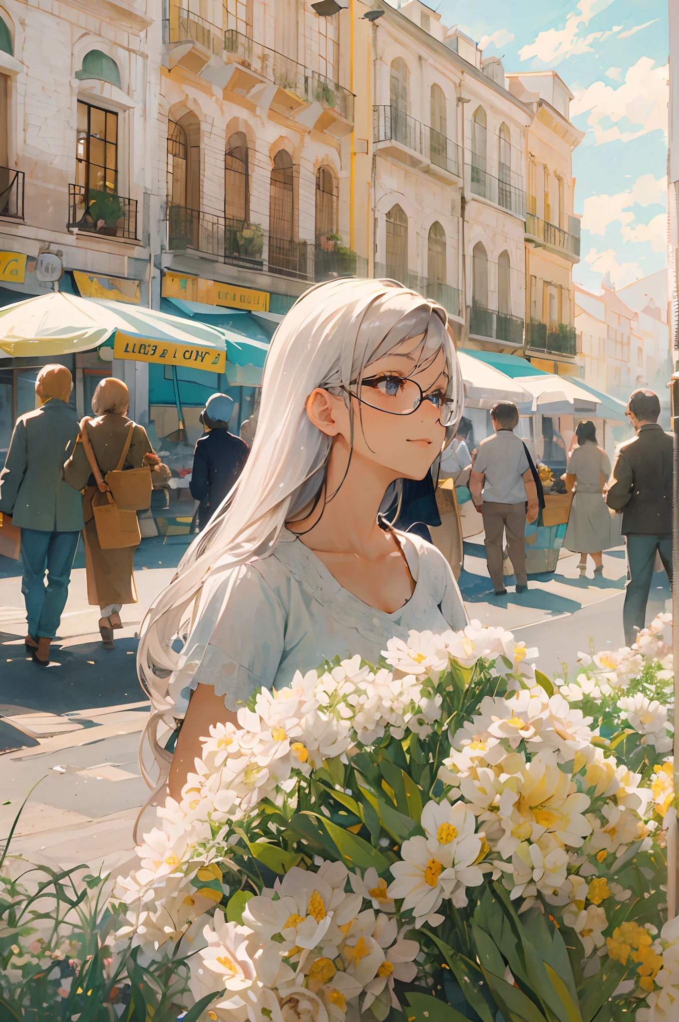 Woman in glasses looking happy