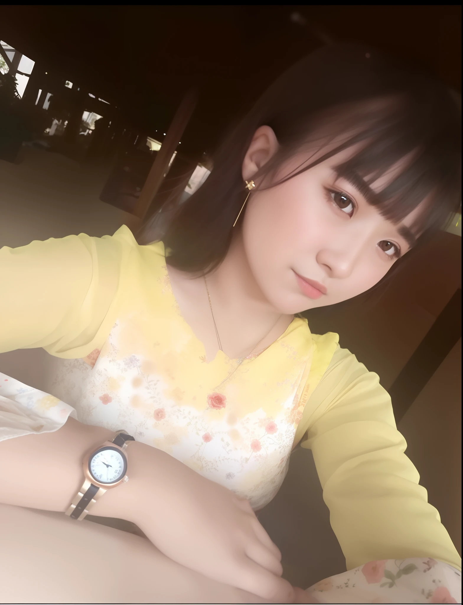 there is a woman that is sitting down with a watch, dang my linh, nivanh chanthara, 19-year-old girl, ruan cute vtuber, very beautiful girl, 18 years old, hoang long ly, lovely woman, young and cute girl, anime thai girl, asian girl, very low quality, sakimi chan