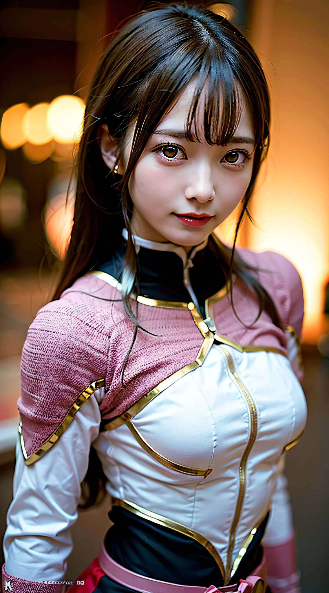 tokusatsu, Superhero,Tokusatsu Pink, (8K, Raw photo:1.2)Detailed face and eyes,Best Quality, 超A high resolution, Highly detailed ,intricate detailes ,masutepiece ,Cute Girl , Soft cinematic light, Hyper-detailing,Sharp Focus, High quality, tits out