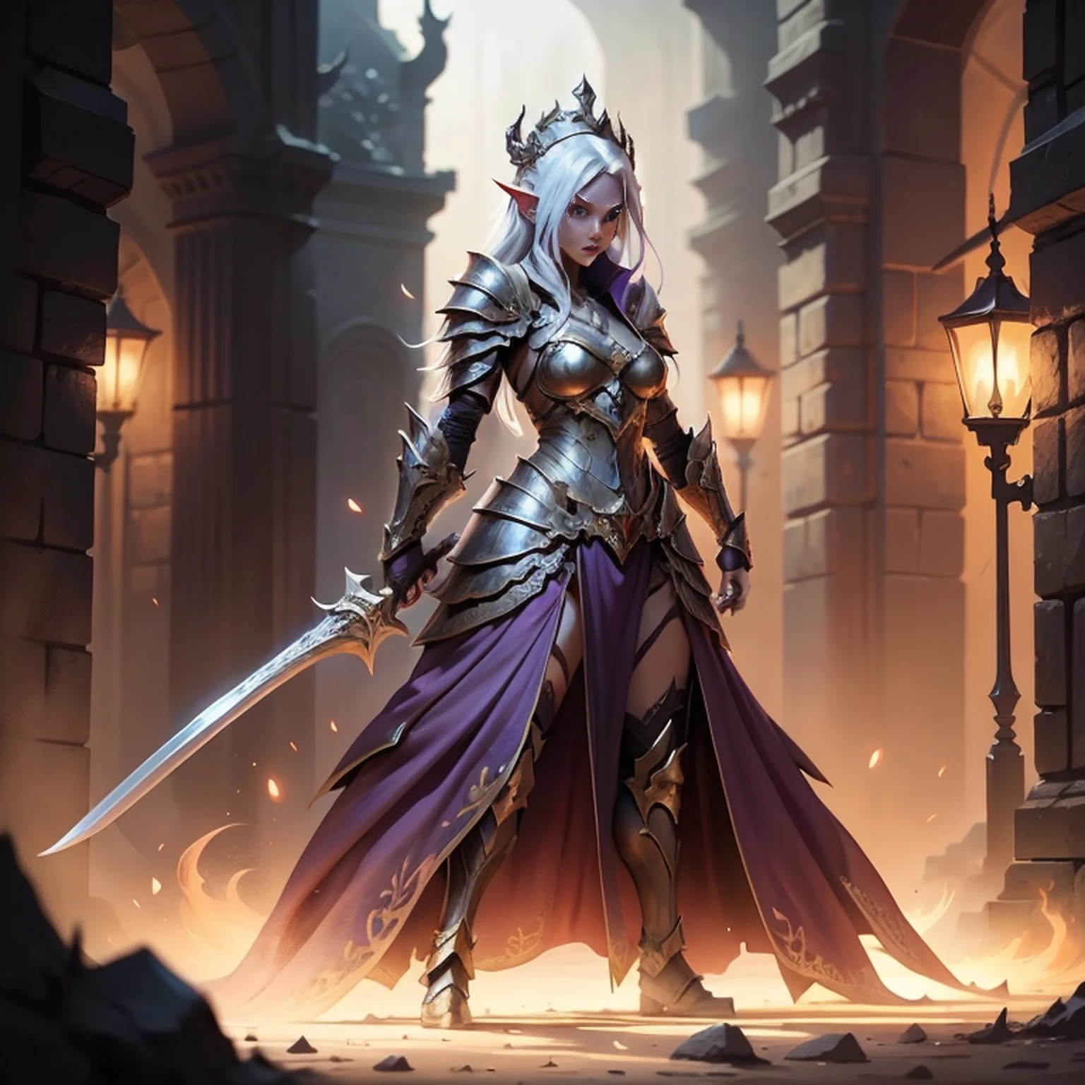 dragolich female character two swords fantasy armor full body fighter queen dragon tamer fantasy action background pose more serious armor real face full body armor