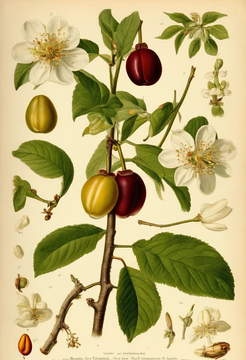 Botanical illustration of a cherry plum, Prunus cerasifera, flower showing its roots a closeup of a flower with many parts of it, botanical poster, botanical anatomy, botanical art, botanical art, botanical printing, botanical illustration, botanical design, botanical herbarium, morto, mas bonito. Papoilas, botanico, Directed by: Maria Sibylla Merian, inspirado em Christoffer Wilhelm Eckersberg, art nouveau botanicals, Papoilas, high definition, high quality