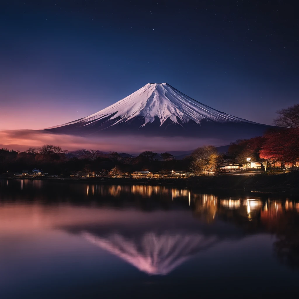 Master Parts、Superior Quality、superior image quality、The 8k quality、Beautiful pictures of the starry sky、magnifica、(Mt fuji:1.25)、dramatic cloud:1.5、Evening glow:1.9