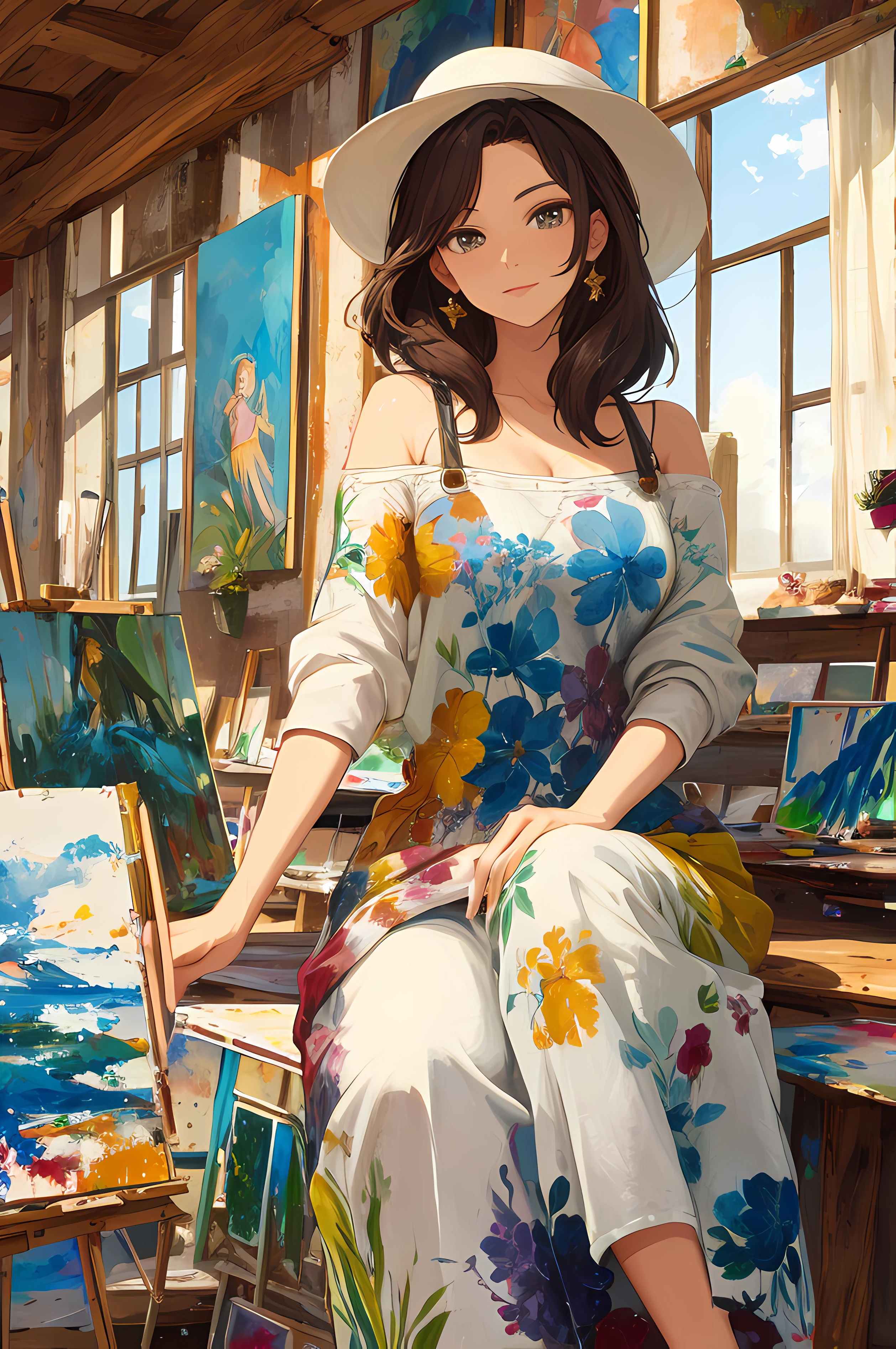 A beautiful woman, ((painter))