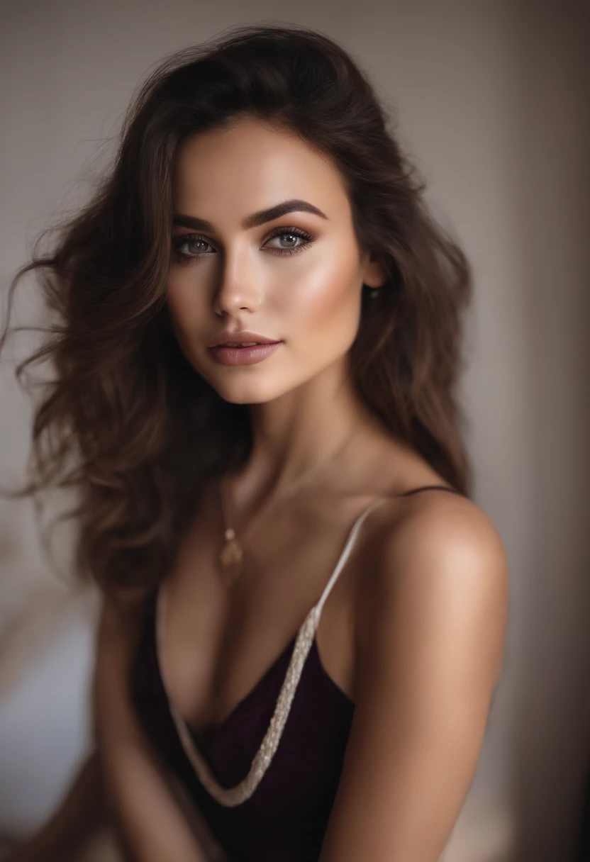 Alafed woman with white tank top and necklace, fille sexy aux yeux bruns, Portrait Sophie Mudd, cheveux bruns et grands yeux, selfie of a young woman, Yeux de chambre, Violet Myers, sans maquillage, maquillage naturel, looking straight at camera, Visage avec Artgram, Maquillage subtil, De superbes photos du corps entier, Thai