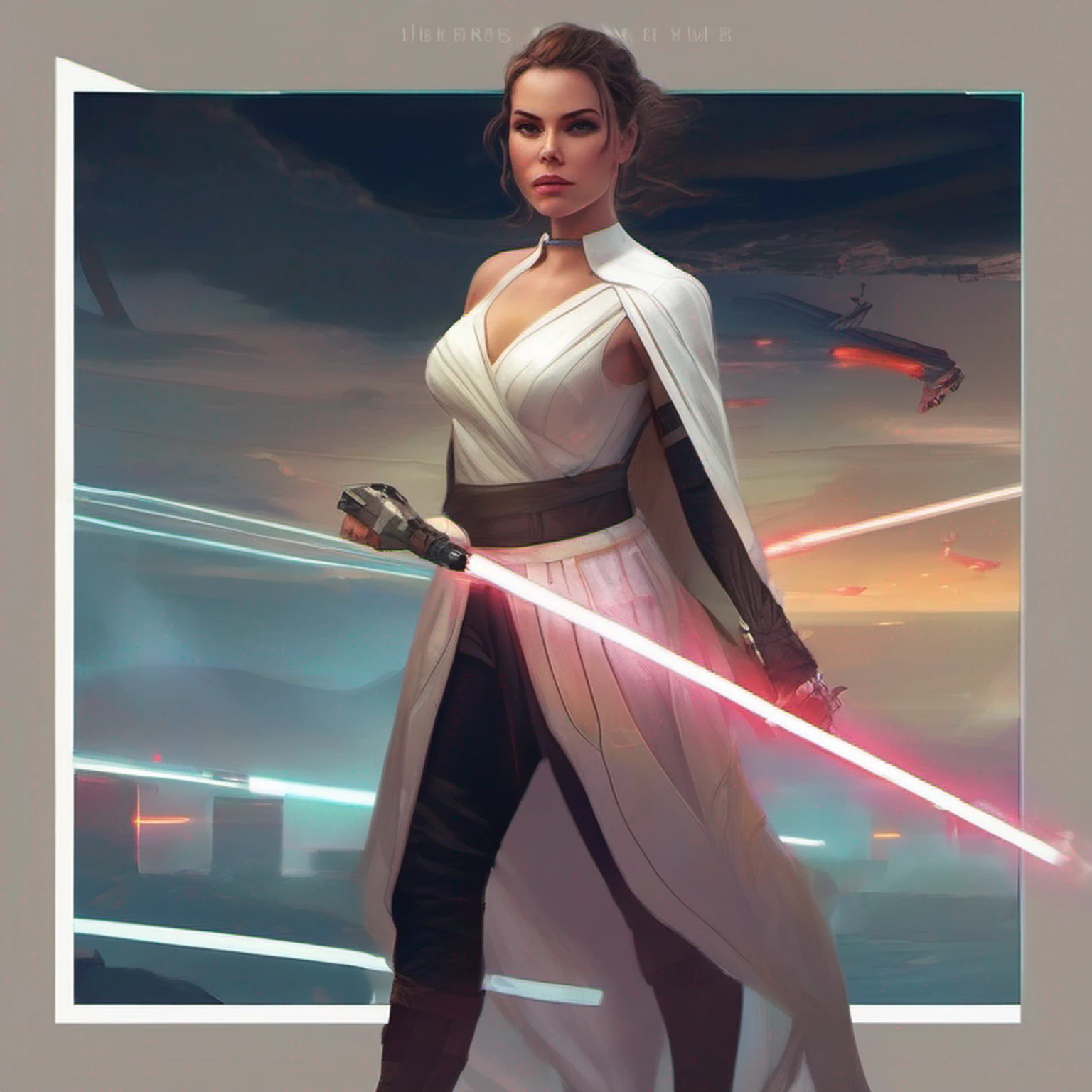 uma mulher em um vestido branco segurando um sabre de luz, Rei, Personagem de Star Wars, Jedi Feminino, Ross Tran 8 K, Alena Aenami e Artgerm, Artgerm Julie Bell Beeple, 8k arte impressionante, Lois Ross, epic digital art illustration, Arte Digital Star Wars, arte de personagem impressionante, Wojtek FUS