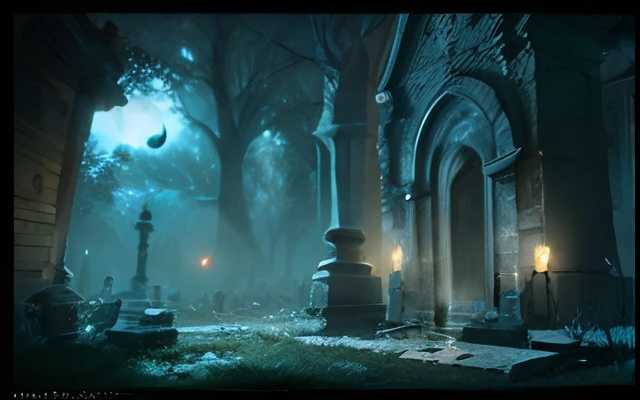 CG scene,chies,nigth,Blood Moon,cawing ravens,grave stones