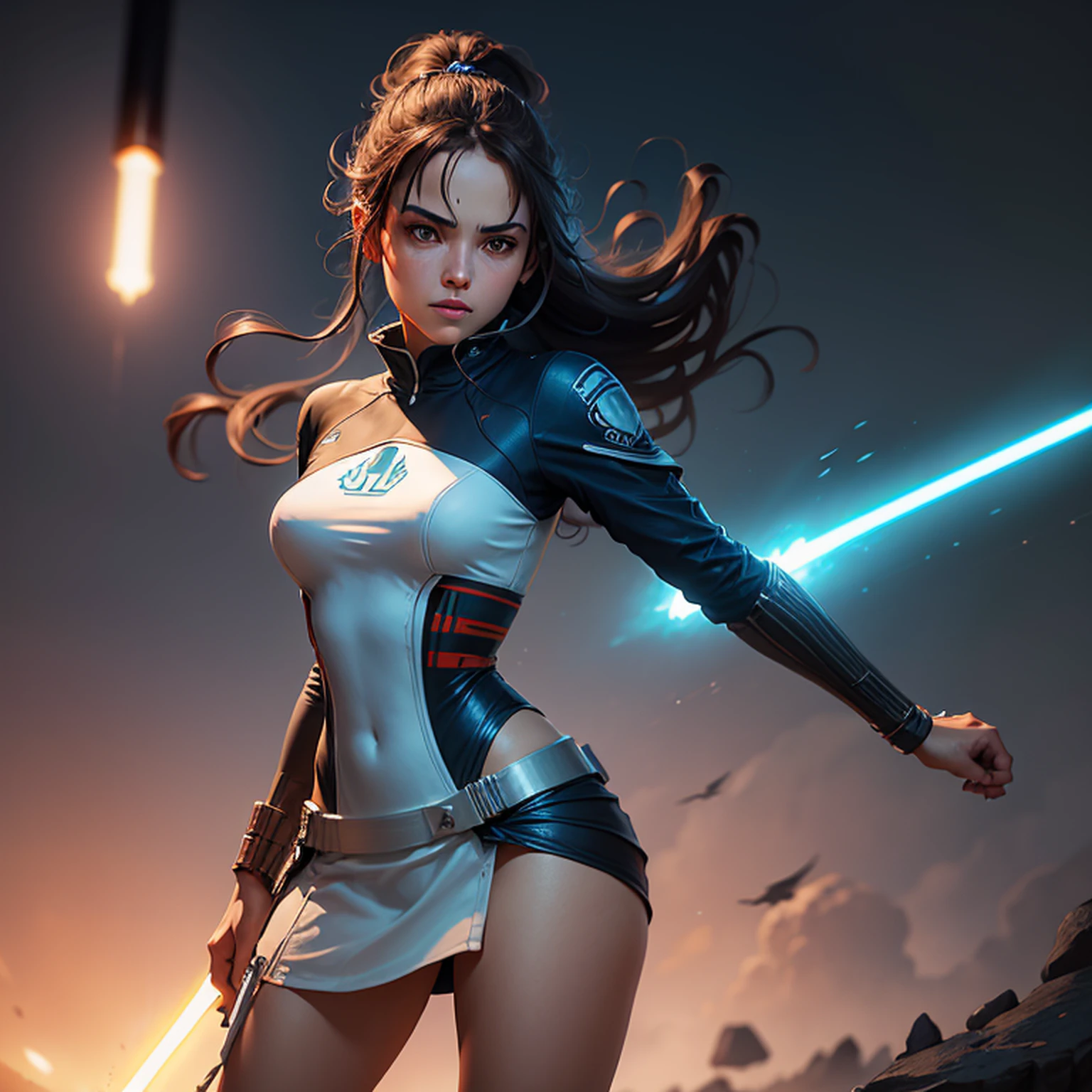 uma mulher em um vestido branco segurando um sabre de luz, Rei, Personagem de Star Wars, Jedi Feminino, Ross Tran 8 K, Alena Aenami e Artgerm, Artgerm Julie Bell Beeple, 8k arte impressionante, Lois Ross, epic digital art illustration, Arte Digital Star Wars, arte de personagem impressionante, Wojtek FUS