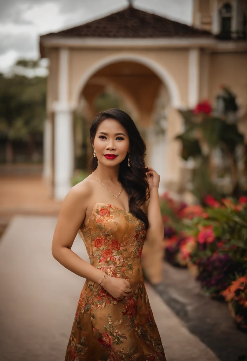 portrait of 28 year old filipina wife wearing a formal dress