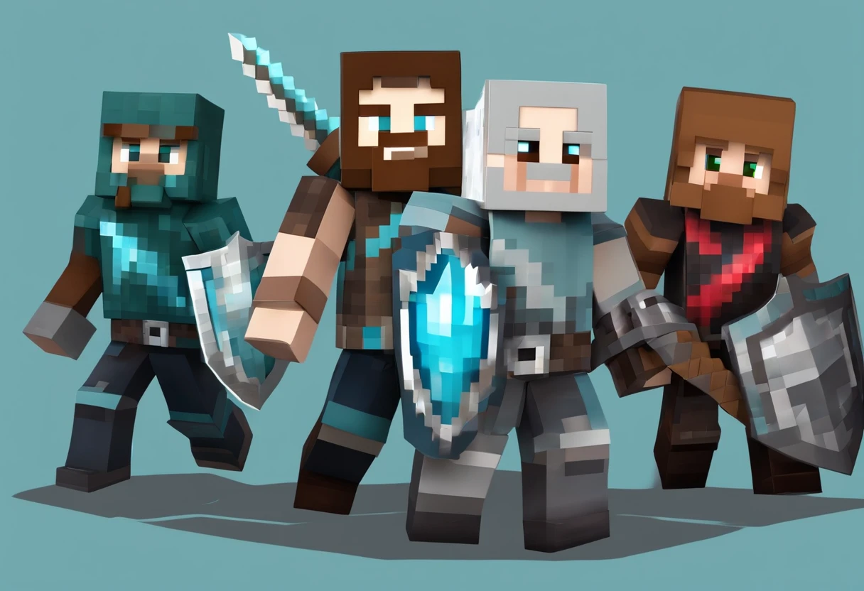 Steve wears diamond armor，Show on the《Minecraft War》is attacked by other players wearing diamond armor and carrying swords