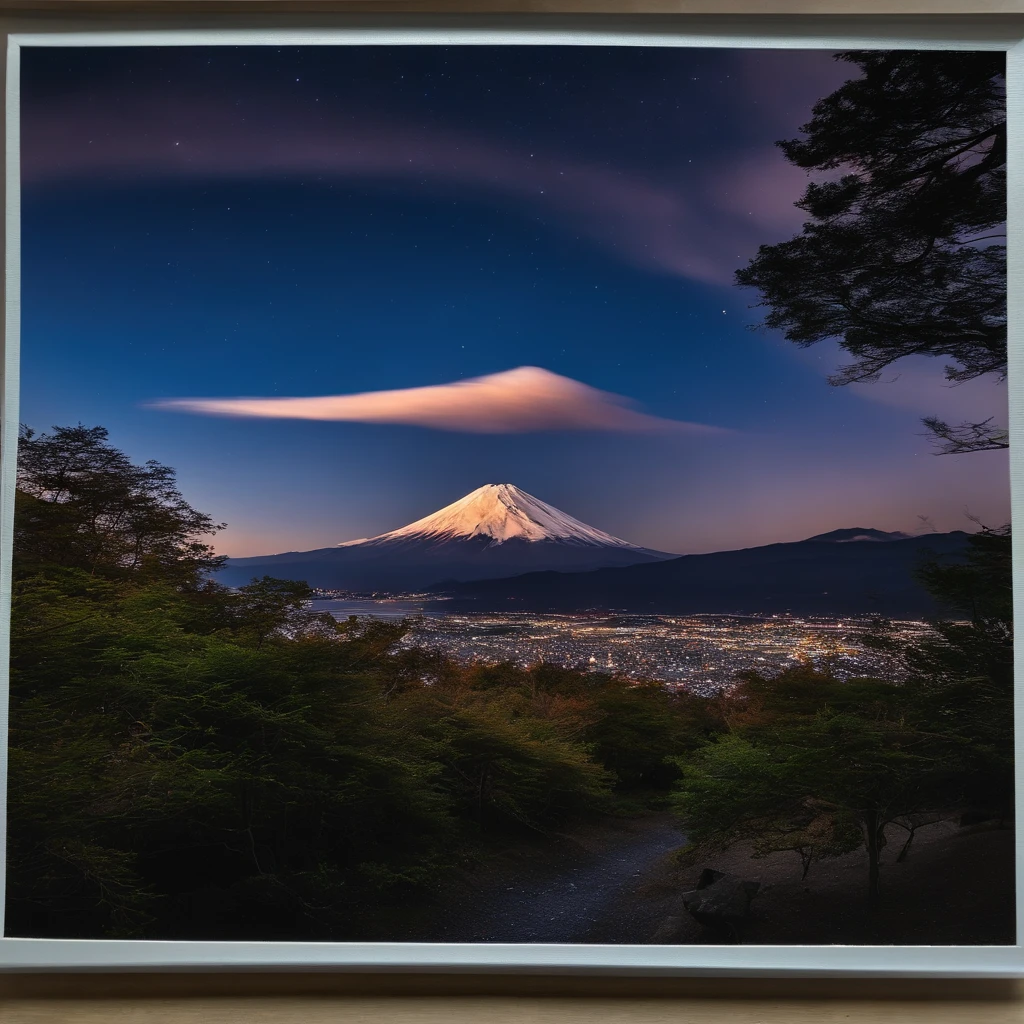 Master Parts、Superior Quality、superior image quality、The 8k quality、Beautiful pictures of the starry sky、magnifica、(Mt fuji:1.25)、dramatic cloud:1.5、Evening glow:1.9、Lenticular clouds:1.9