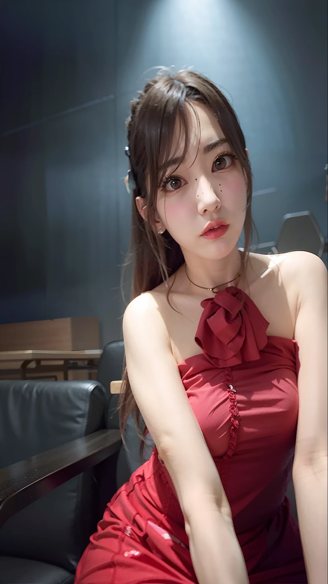 araffe woman in a red dress sitting on a chair, xintong chen, sakimi chan, chiho, heonhwa choe, sakimichan, 奈良美智, wearing a red cheongsam, sha xi, wenfei ye, yun ling, Middle metaverse, xision wu