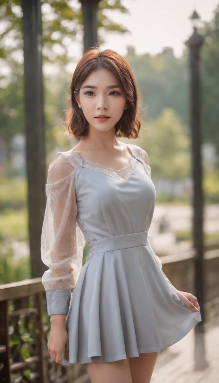 18 years old female, Long hair, Cat ears,RAW photo, Bokeh (Realism: 1.4, Realistic), High detail CG unified 8K wallpaper, 1girll, ((Slim body: 1)), (Small breasts: 1), back on viewer, ((View directly from the front)), (HQ skin: 1.4), 8K UHD, Digital SLR, Soft light, High quality, filmgrain, Fujifilm XT3, ((school uniform, Short skirt,Sheer revealing dress:1.5)), ((En plein air, at park))) Long beads, Portrait,((Short hair in layers, Black hire,Busty:1.2)),(view the viewer:1.4),(full bodyesbian:1.8)