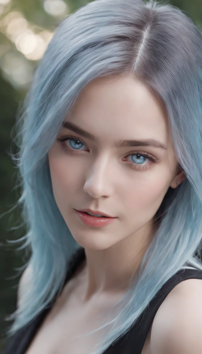 ((Masterpiece)), (Best quality), (Detailed), (1girll), (Internal data flow) Light blue gradient hair, light blue glowing eyes, Straight hair, Wearing a modern white shirt and black dress, Data particle override, Lock around the neck