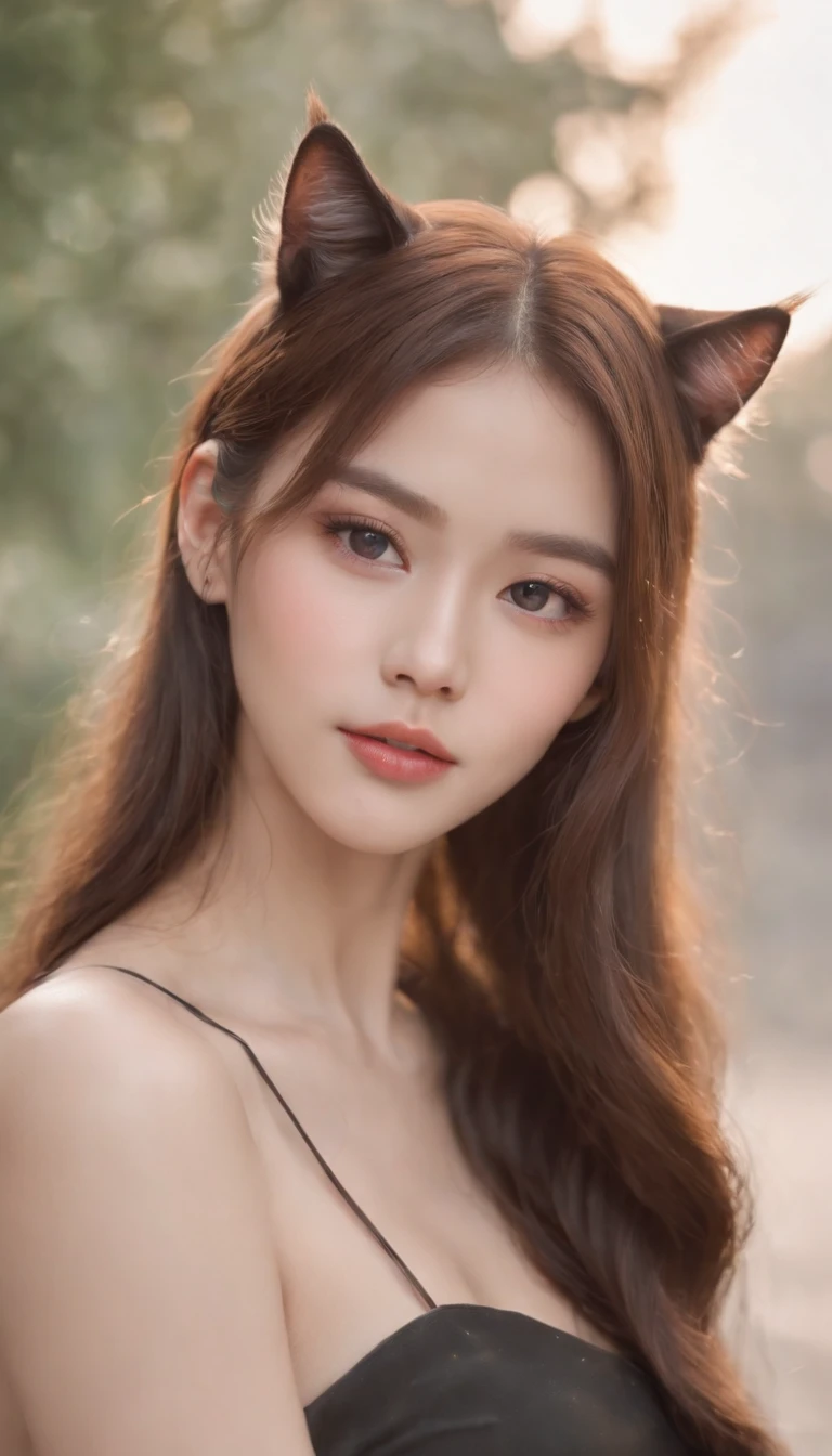 Best quality,4K,8K,A high resolution,Masterpiece:1.2,Ultra-detailed,Realistic:1.37,Cute,Girly,Portrait style,Long hair,Cat ears,Sparkling eyes,piercing eyes,Cat-like eyes,Beautiful face,rosycheeks,Soft and flawless skin,young look,pouty lips,Cat ears,Delicate anchor necklace,dressed stylishly,Shoulder-length hair,Similar to Korean fashion,Trendy,Glowing lights,Pastel colors,Subtle shadows,fairytale atmosphere,Ethereal background, dreamlike scenes