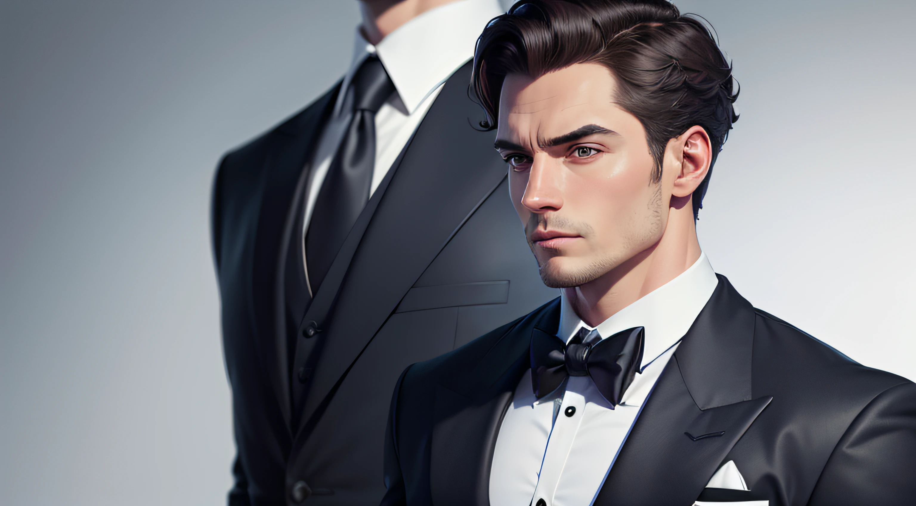 man in rich suit, Lucas profile picture, from the front, with white background (Masterpiece: 1.2, HDR, 8k resolution, billion pixels), vector art by Kurzgesagt (four artists), sharp focus,