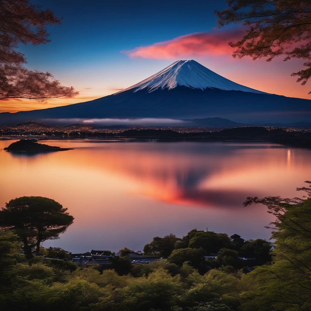 Master Parts、Superior Quality、superior image quality、The 8k quality、Beautiful pictures of the starry sky、magnifica、(Mt fuji:1.25)、dramatic cloud:1.5、Evening glow:1.9、Lenticular clouds:1.9