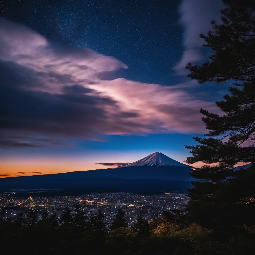 Master Parts、Superior Quality、superior image quality、The 8k quality、Beautiful pictures of the starry sky、magnifica、(Mt fuji:1.25)、dramatic cloud:1.5、Evening glow:1.9、Lenticular clouds:1.9