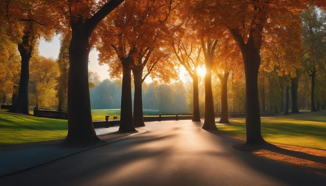outside，In the daytime，parks，There are trees，Wide scene，in a panoramic view，From the outside, hyper HD, High details