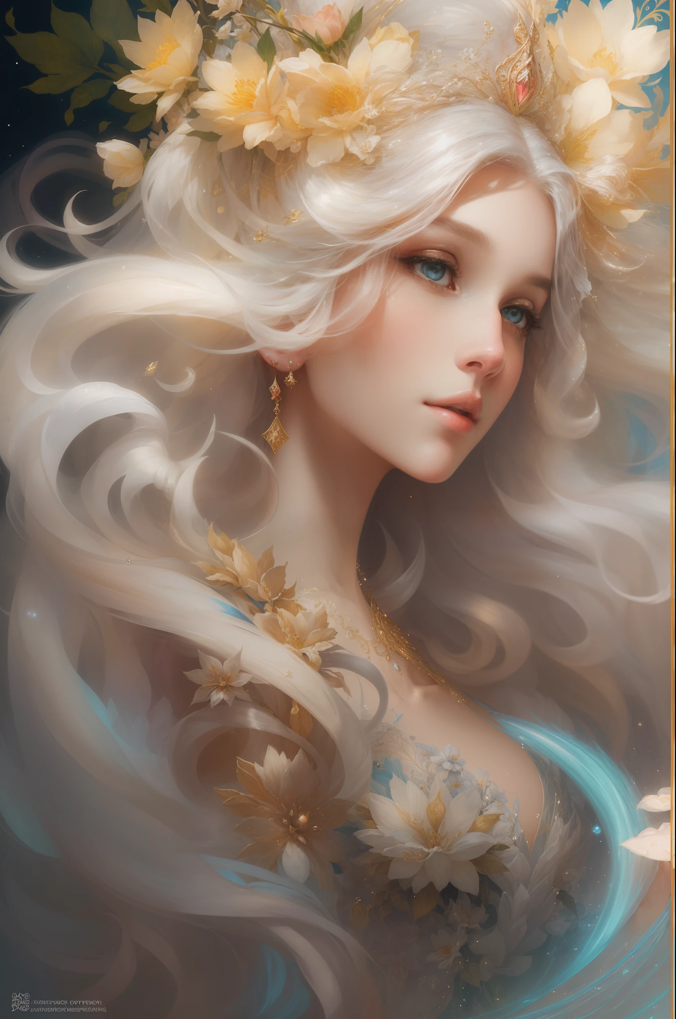 (best quality,highres), long flowing white hair, detailed strands of hair, ethereal and mesmerizing, fairy-like, soft and silky texture, glowing strands, cascading down the back, shining under sunlight, beautifully styled, wisps of hair floating in the air, intricately braided, hair reflecting different tones of white, shining with a subtle iridescent sheen, glossy and lustrous, hair flowing with movement, creating a sense of weightlessness, radiant and luminous, hair gently swaying in the breeze, long hair reaching the floor, hair adorned with delicate flowers, hair frames the face elegantly, mesmerizingly long and elegant hair, hair shining like a halo, hair flowing like a waterfall, hair flowing with grace and elegance, hair as white as snow, hair glowing with a celestial radiance