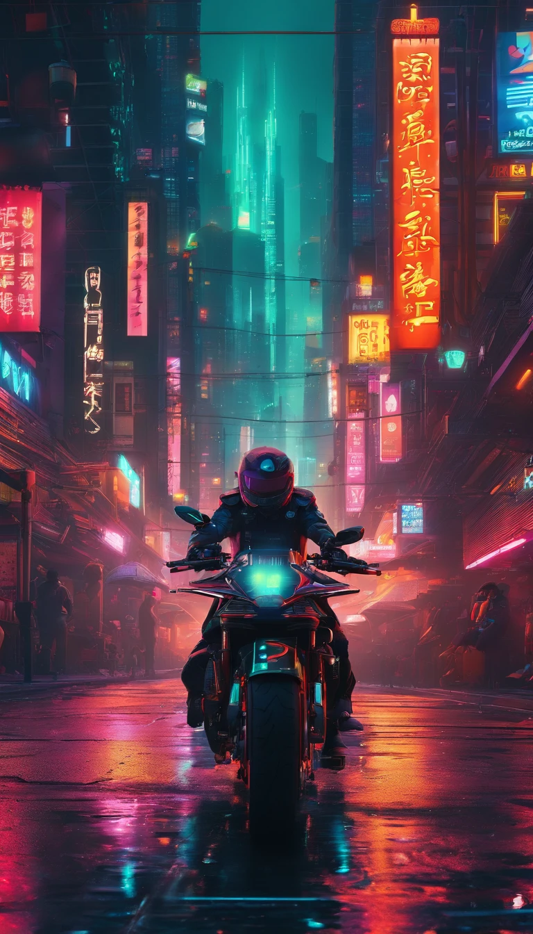 Motocicleta estilo cyberpunk, Preto e cor neon, anime akira, It has an intricate mechanical structure and luminescent parts. fundo simples, Lighting style: Public lighting. Palavras de fantasia: poderoso, Elegante, Futuristic, chassi exposto, Tron Halo,Lifan V16Plus,a motocicleta