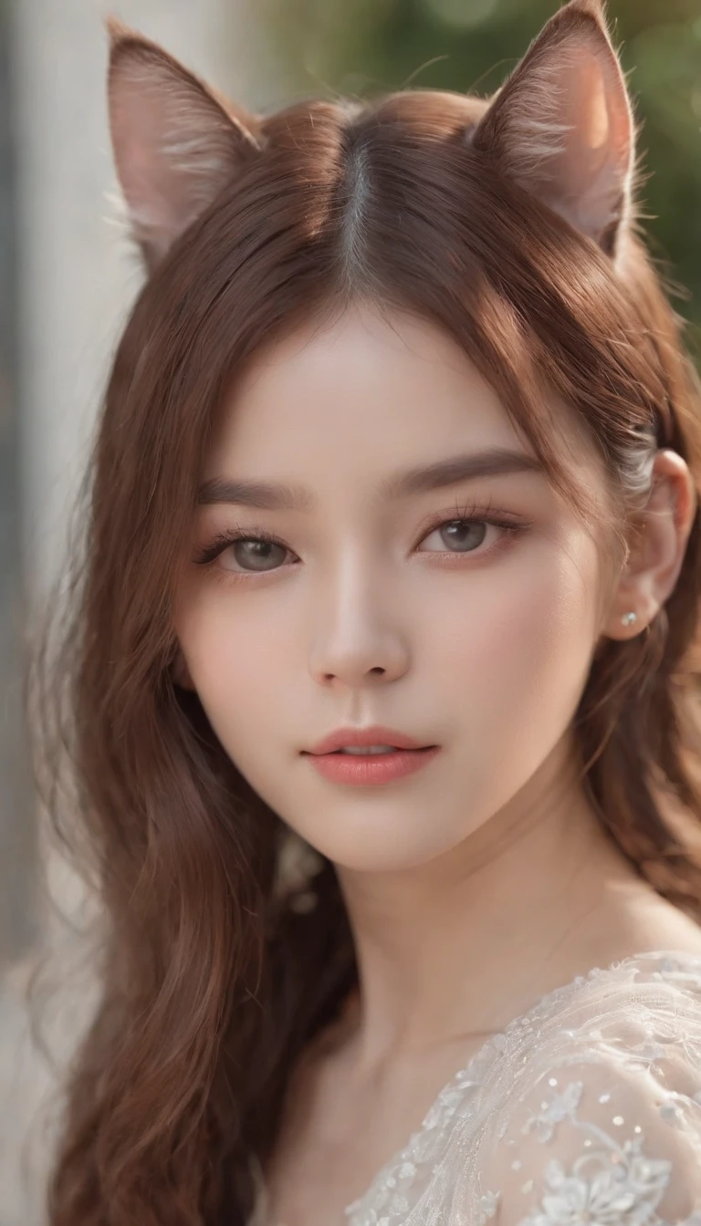 Best quality,4K,8K,A high resolution,Masterpiece:1.2,Ultra-detailed,Realistic:1.37,Cute,Girly,Portrait style,Long hair,Cat ears,Sparkling eyes,piercing eyes,Cat-like eyes,Beautiful face,rosycheeks,Soft and flawless skin,young look,pouty lips,Cat ears,Delicate anchor necklace,dressed stylishly,Shoulder-length hair,Similar to Korean fashion,Trendy,Glowing lights,Pastel colors,Subtle shadows,fairytale atmosphere,Ethereal background, dreamlike scenes,RAW photo