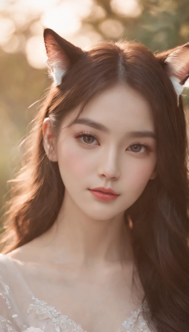 Best quality,4K,8K,A high resolution,Masterpiece:1.2,Ultra-detailed,Realistic:1.37,Cute,Girly,Portrait style,Long hair,Cat ears,Sparkling eyes,piercing eyes,Cat-like eyes,Beautiful face,rosycheeks,Soft and flawless skin,young look,pouty lips,Cat ears,Delicate anchor necklace,dressed stylishly,Shoulder-length hair,Similar to Korean fashion,Trendy,Glowing lights,Pastel colors,Subtle shadows,fairytale atmosphere,Ethereal background, dreamlike scenes,RAW photo
