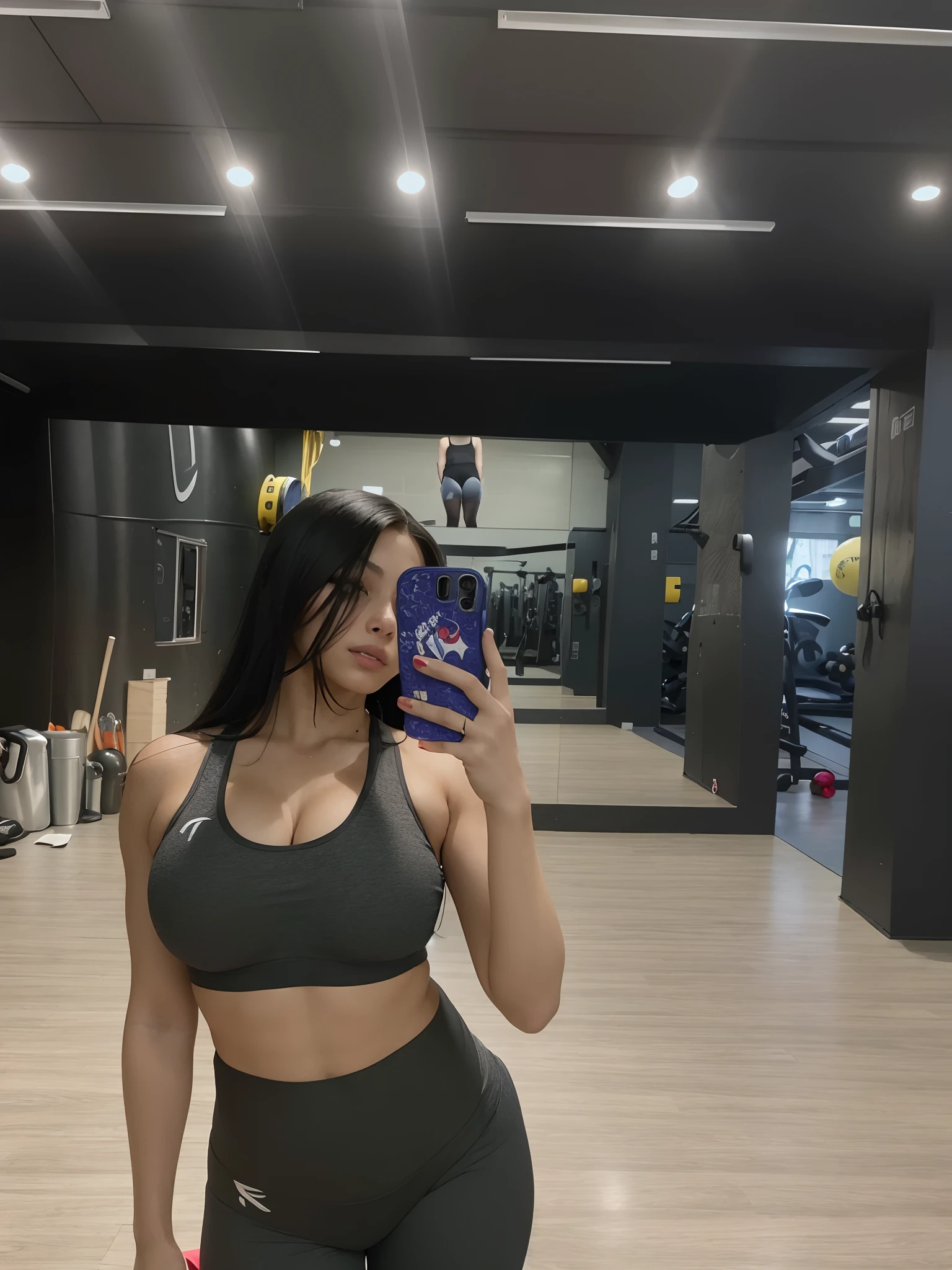 araffe woman in a sports bra top taking a selfie in a gym, cottagecore!! fitness body, fit pic, in a gym, sports bra, sport bra, 21 years old, 2 , training bra, 2 3 years oldut, thicc, fit, toned, fit girl, big boobs, showing big tits, cameltoe, cameltoe, cleavage showing, no clothes