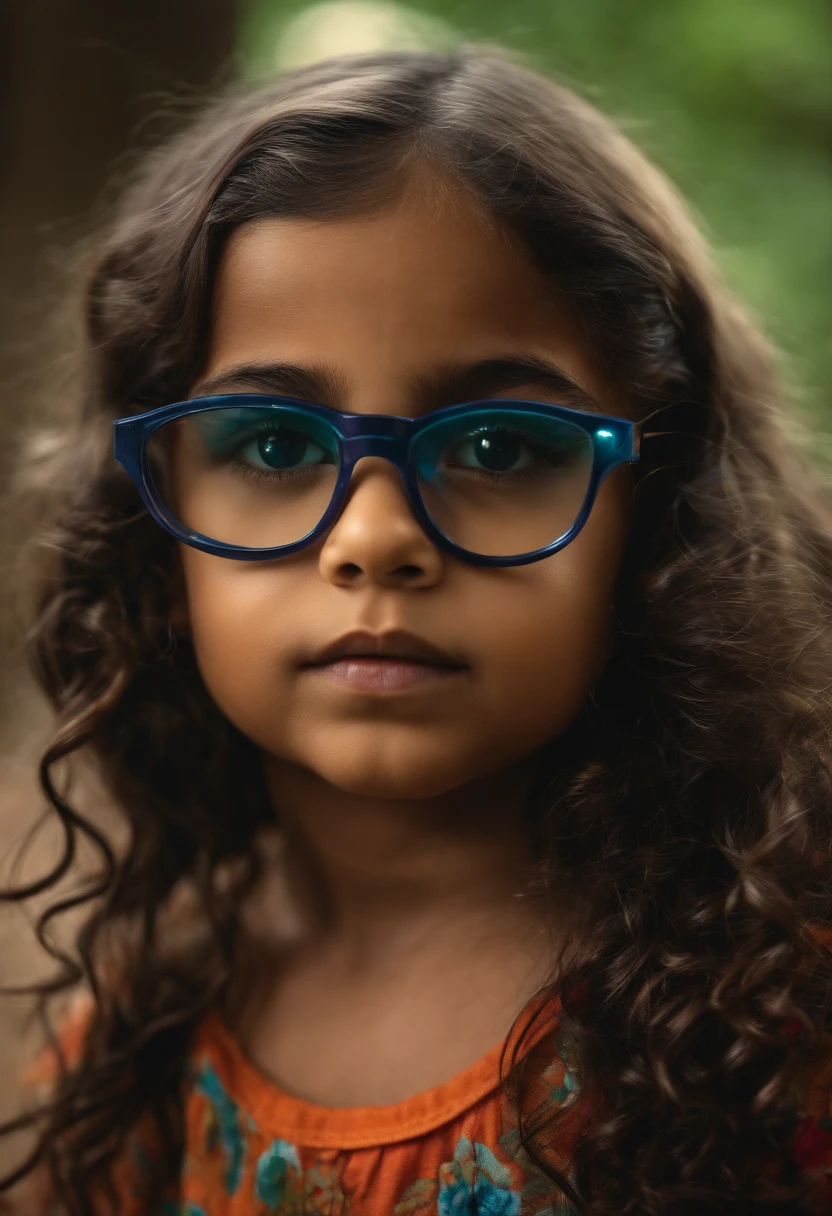 / branca usando oculos cabelo enrolado 6 anos indo para escola futurista