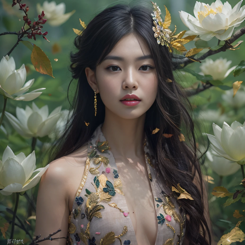 Gold tailgate 32K（tmasterpiece，k hd，hyper HD，32K）Long flowing black hair，ponds，zydink， a color， Tailfire （Concubine girl）， （Purple silk scarf）， Combat posture， looking at the ground， long whitr hair， Floating hair， Carp pattern headdress， Chinese long-sleeved clothing， （Abstract gouache splash：1.2）， Pink petal background，Pink and white lotus flowers fly（realisticlying：1.4），Black color hair，Fallen leaves flutter，The background is pure， A high resolution， the detail， RAW photogr， Sharp Re， Nikon D850 Film Stock Photo by Jefferies Lee 4 Kodak Portra 400 Camera F1.6 shots, Rich colors, ultra-realistic vivid textures, Dramatic lighting, Unreal Engine Art Station Trend, cinestir 800，Long flowing black hair，Linen skirt