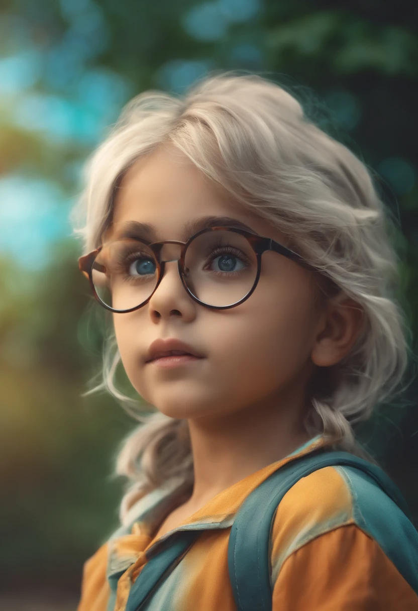 /menina branca usando oculos cabelo enrolado 6 anos indo para escola anime