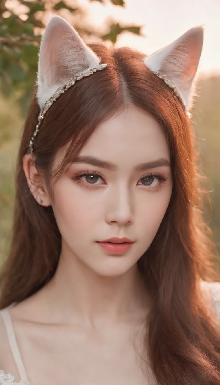 Best quality,4K,8K,A high resolution,Masterpiece:1.2,Ultra-detailed,Realistic:1.37,Cute,Girly,Portrait style,Long hair,elvish ears,Sparkling eyes,piercing eyes,Elf-like eyes,Beautiful face,rosycheeks,Soft and flawless skin,young look,pouty lips,Cat ears,Delicate anchor necklace,dressed stylishly,Shoulder-length hair,Similar to Korean fashion,Trendy,Glowing lights,Pastel colors,Subtle shadows,fairytale atmosphere,Ethereal background, dreamlike scenes,RAW photo