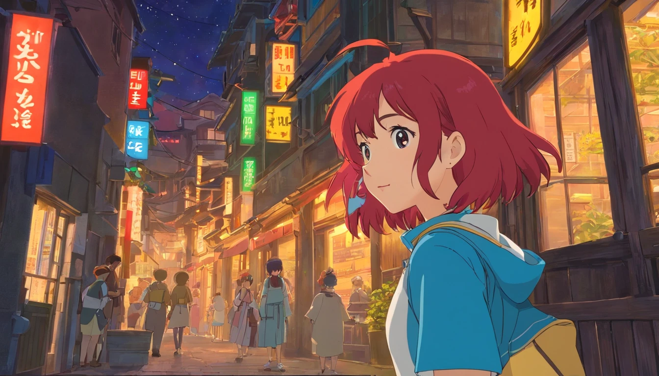 a red-haired woman in front of a building, night core, Bralette, Pokimane, inspirado em Yanjun Cheng, 16 bits, quase mostrando os peito, menina em uma loja de discos, Yanjun Chengt, 19-year-old girl, Heonhwa Choe, Inspirado em Jeonseok Lee, futurista, cores RGB.