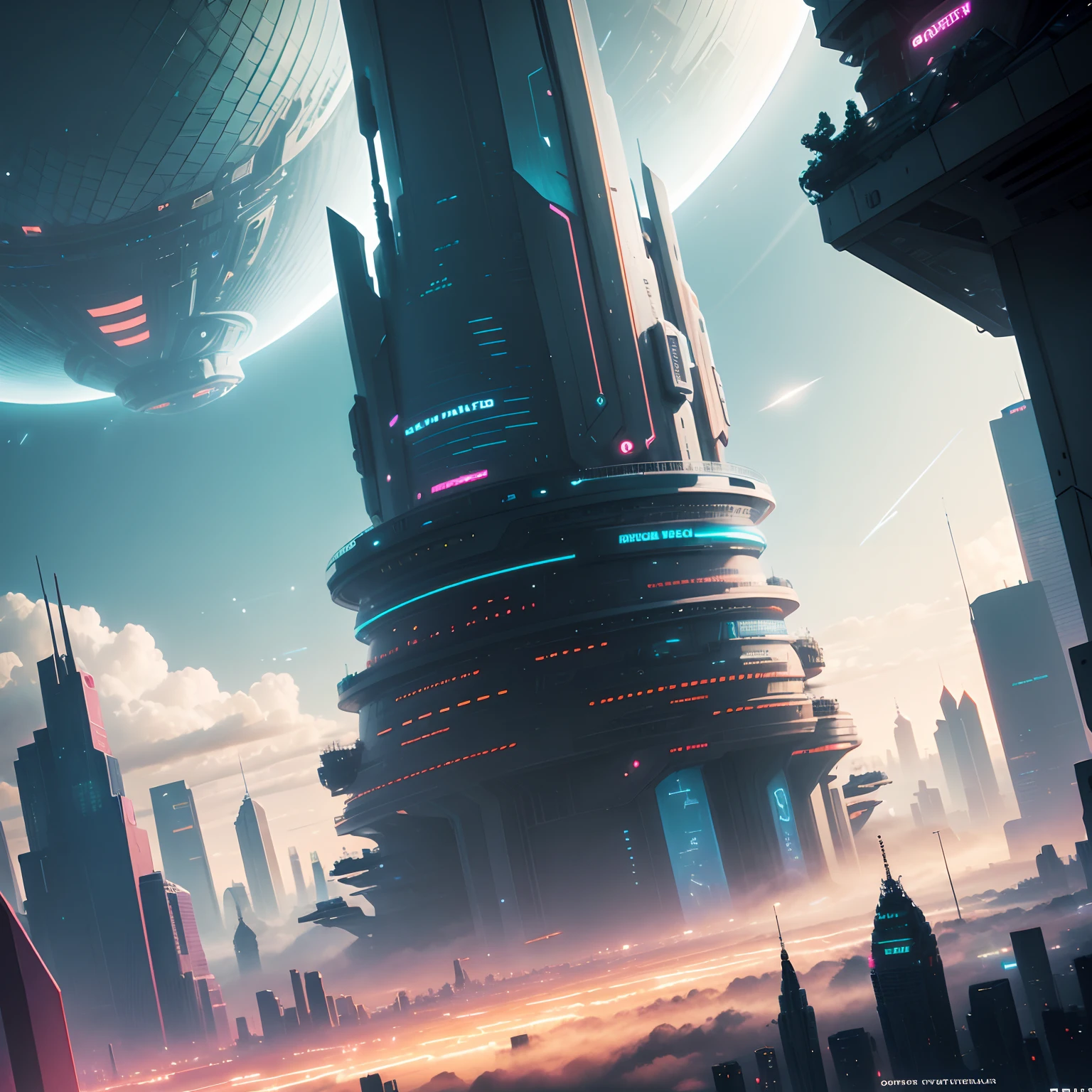cyberpunked,epcot,Futuristic cityscape lined with skyscrapers,SFart by,top-quality,超A high resolution,dream,futuristic cities,planet earth,Skyscraper high through the clouds,