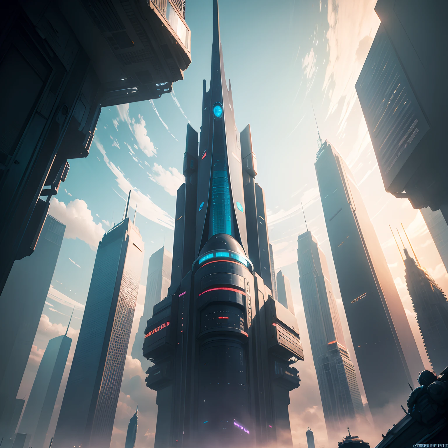 cyberpunked,epcot,Futuristic cityscape lined with skyscrapers,SFart by,top-quality,超A high resolution,dream,futuristic cities,planet earth,Skyscraper high through the clouds,