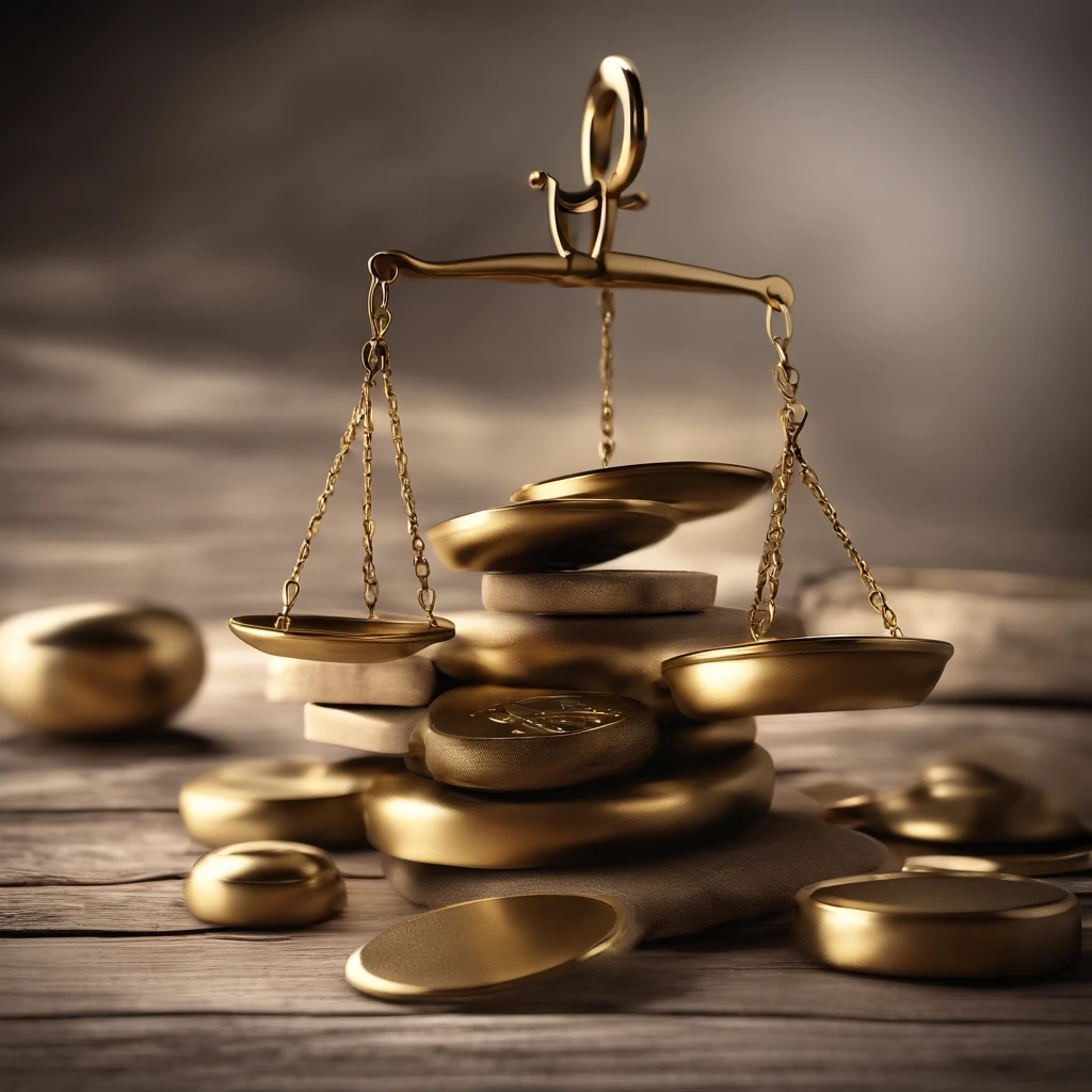Create an image of an unbalanced scale, com moedas empilhadas de um lado e o outro lado completamente vazio e inclinado para cima. Add details to currencies, as letters and numbers, e sombras para tornar a imagem mais realista