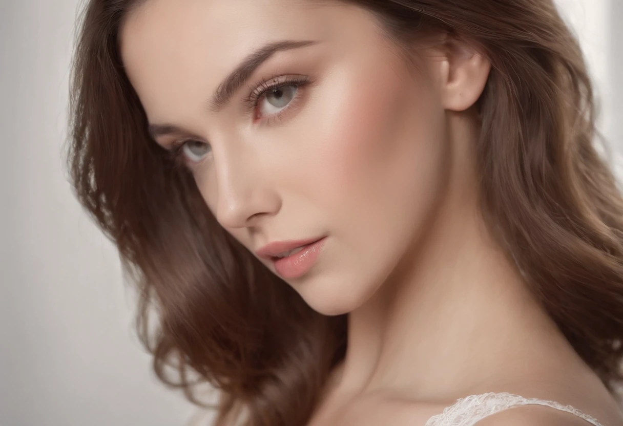 modelo: La modelo debe tener un aspecto fresco y natural, with minimal makeup that highlights your features. Su cabello debe ser peinado en ondas sueltas o un peinado elegante. luci: Usar suave, Diffused lighting to create a warm and welcoming atmosphere. Usar luces de estudio fondo: Elija un fondo simple y ordenado que complemente el modelo y el producto. Un fondo blanco liso o de color pastel funciona bien. compositing: Experiment with different angles and compositions to find the most flattering and interesting shot. Prueba a disparar desde arriba o desde abajo, or use the rule of thirds to create visual interest. cabello brillante, a professional movie photograph of, La mejor calidad, alta calidad, High Resoilluminations, Altamente detallado, cinematic lighting