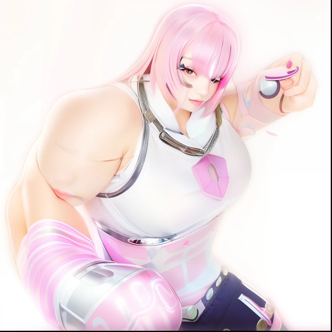 Female, super cute, strong flesh, hair with white light special effects, pink school uniform, strong muscles, meticulous portrayal, high image quality, 8k, ((muscles, strong)), (realism: 1.4),,