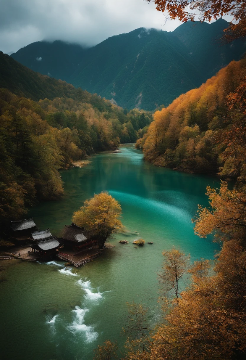 (tmasterpiece，Authentic photography，Realistic photography，Concise composition：1.5），Jiuzhaigou scenery